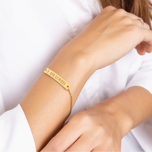 I Am Loved | Engraved Bar Bracelet | Positive Affirmation Collection